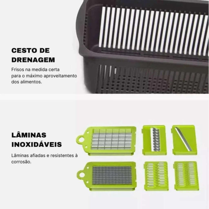 Cortador Multifuncional Aço Inoxidável com Lâmina de Aço 14 Peças - Torne a sua experiência na cozinha mais eficiente